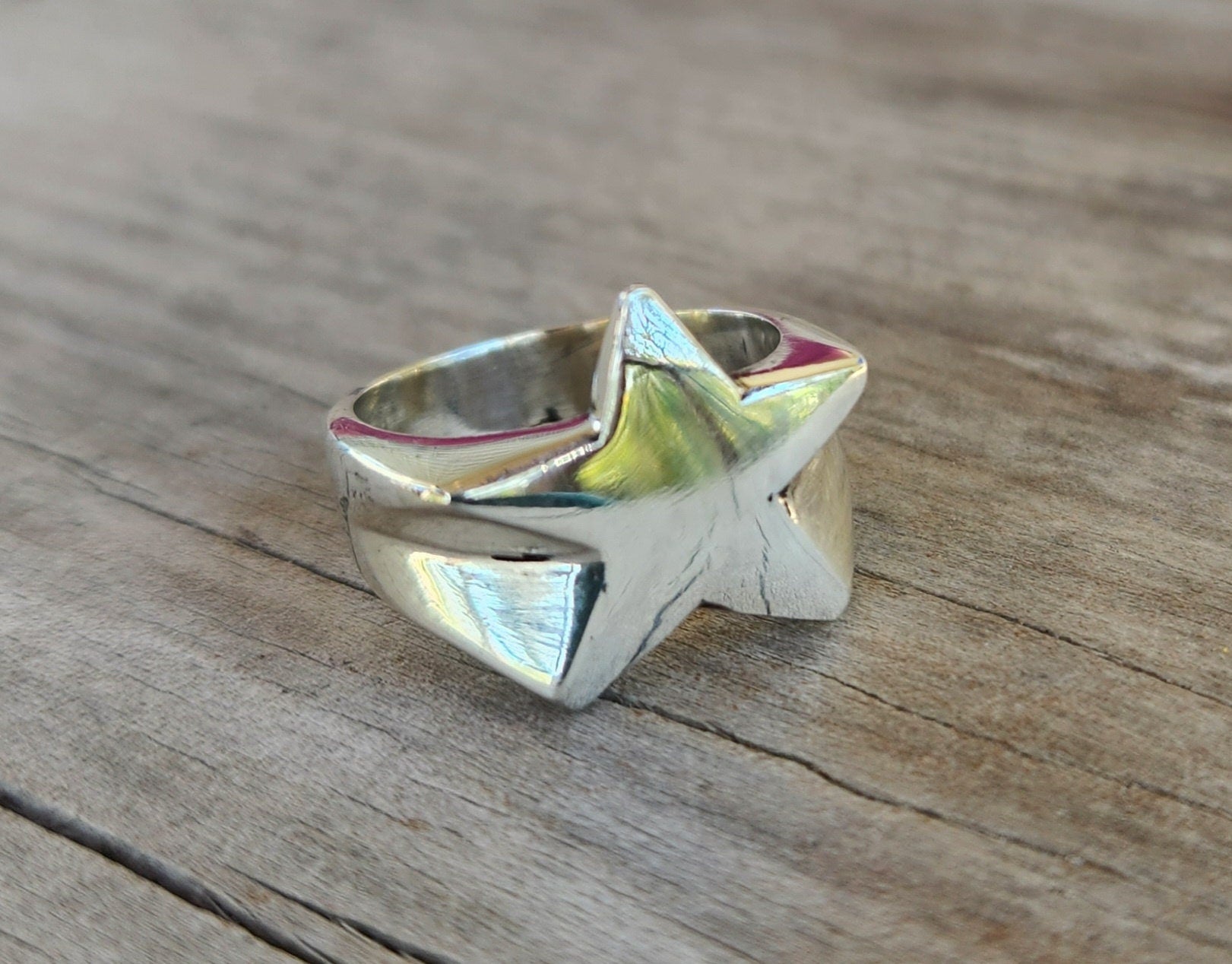 star ring,Sterling silver,solid flat star,astrology,small.5 pointed star,goddess,boho,chunky,new age,