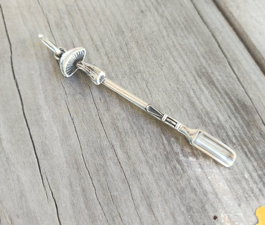 Mushroom pendant,spoon pendant,sterling silver,toadstool key ring,solid silver,small spice spoon,handmade unique, collectors,