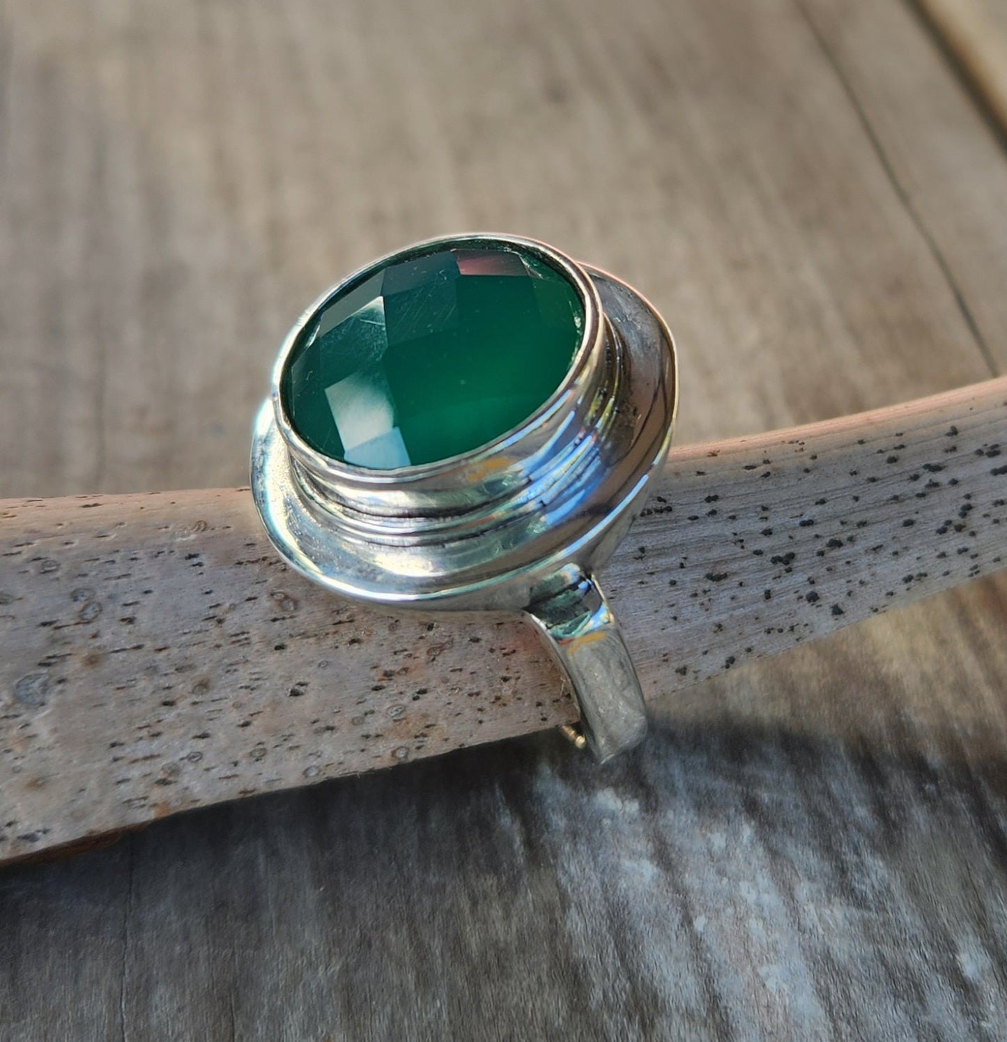 Green onyx ring,sterling silver,big chunky ring,wedding ring,briolette stone,boho,gemstone ring,handmade,retro,modern,industrial,signet