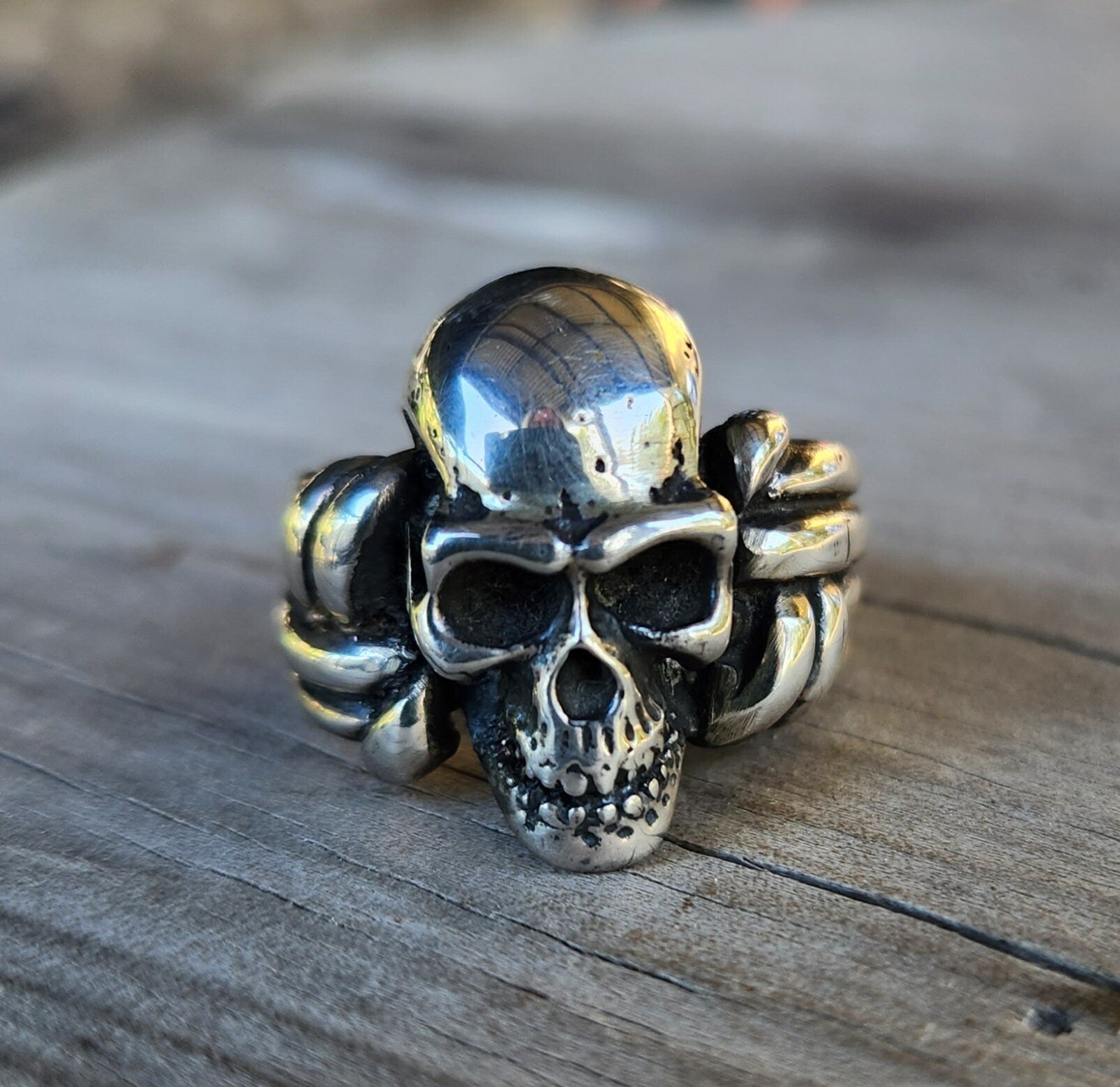 skull sterling silver ring, handmade,steampunk,pirate gothic punk pirate