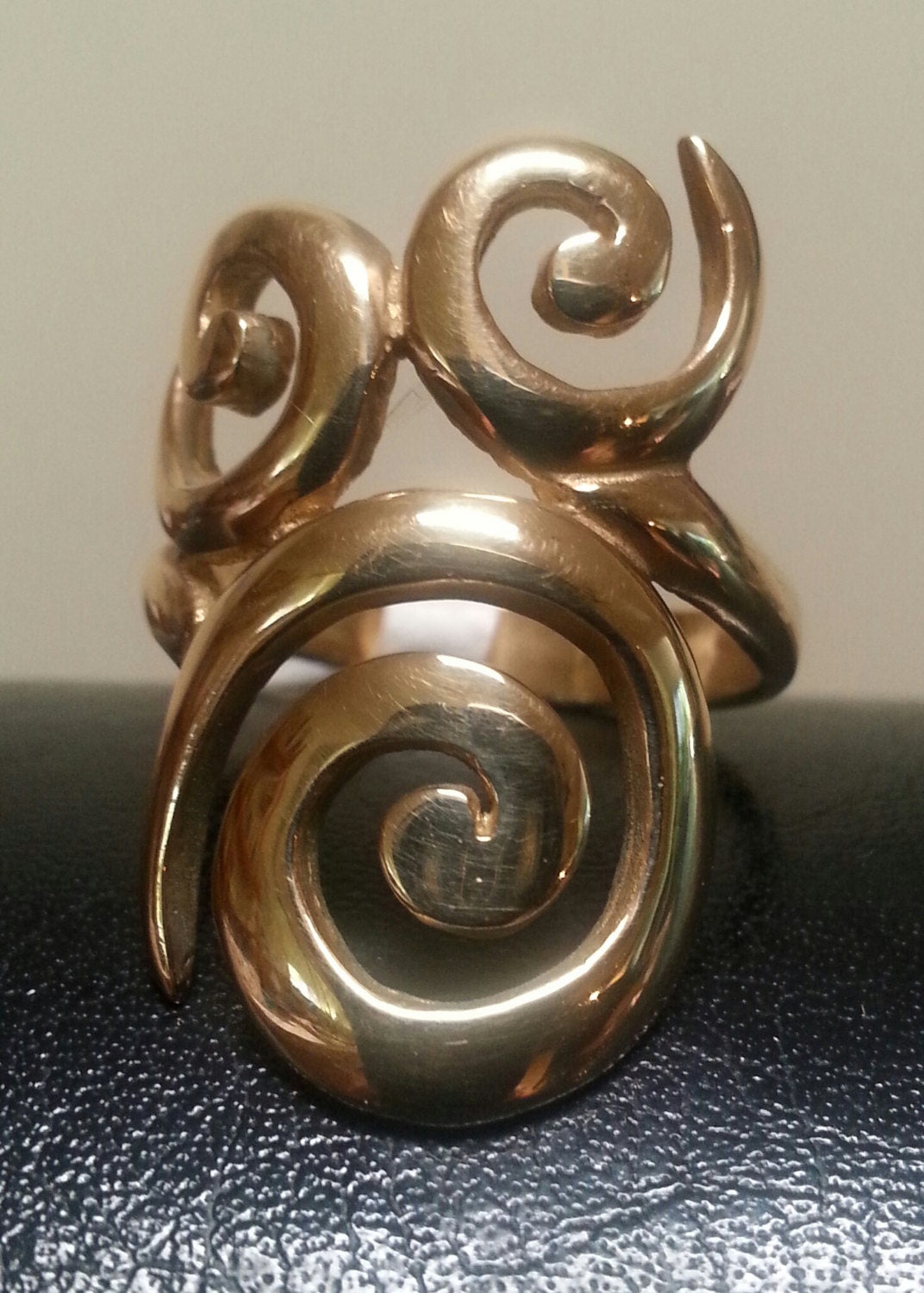 gold scroll ring,9ct gold,long ring,hand made, steampunk ,gothic ,celtic, tribal swirl,custom order