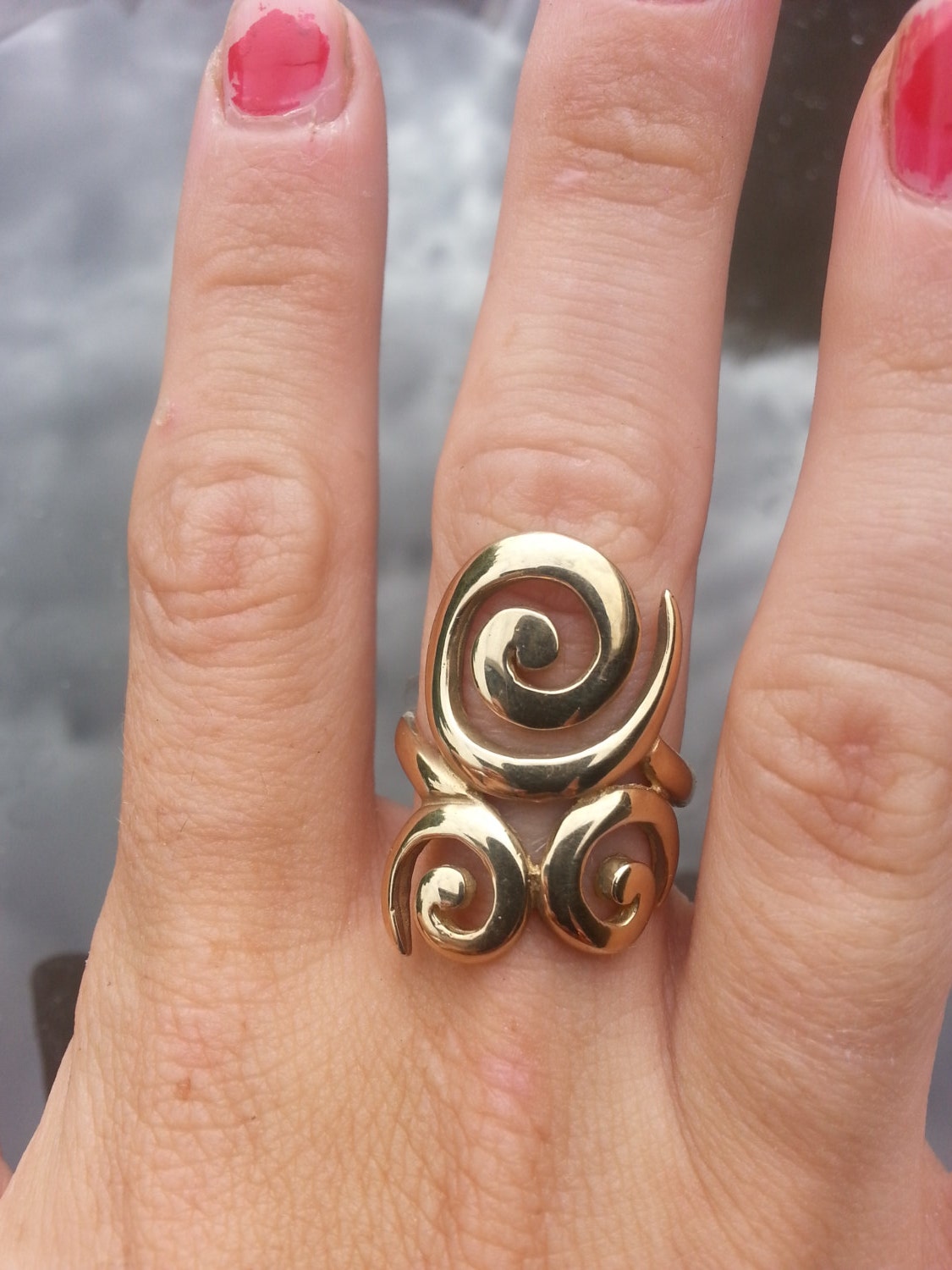 gold scroll ring,9ct gold,long ring,hand made, steampunk ,gothic ,celtic, tribal swirl,custom order