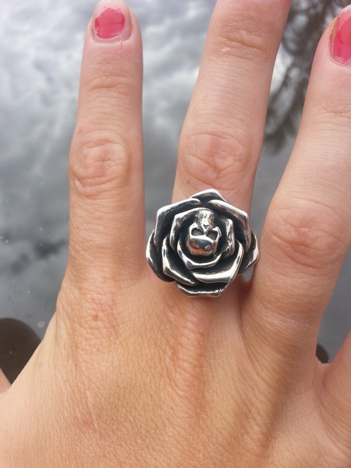 Skull rose ring, alternative, steampunk, gothic,punk,tattoo skull,biker,hipster,retro,sugar skull,boho,flower,chunky ring,hand made