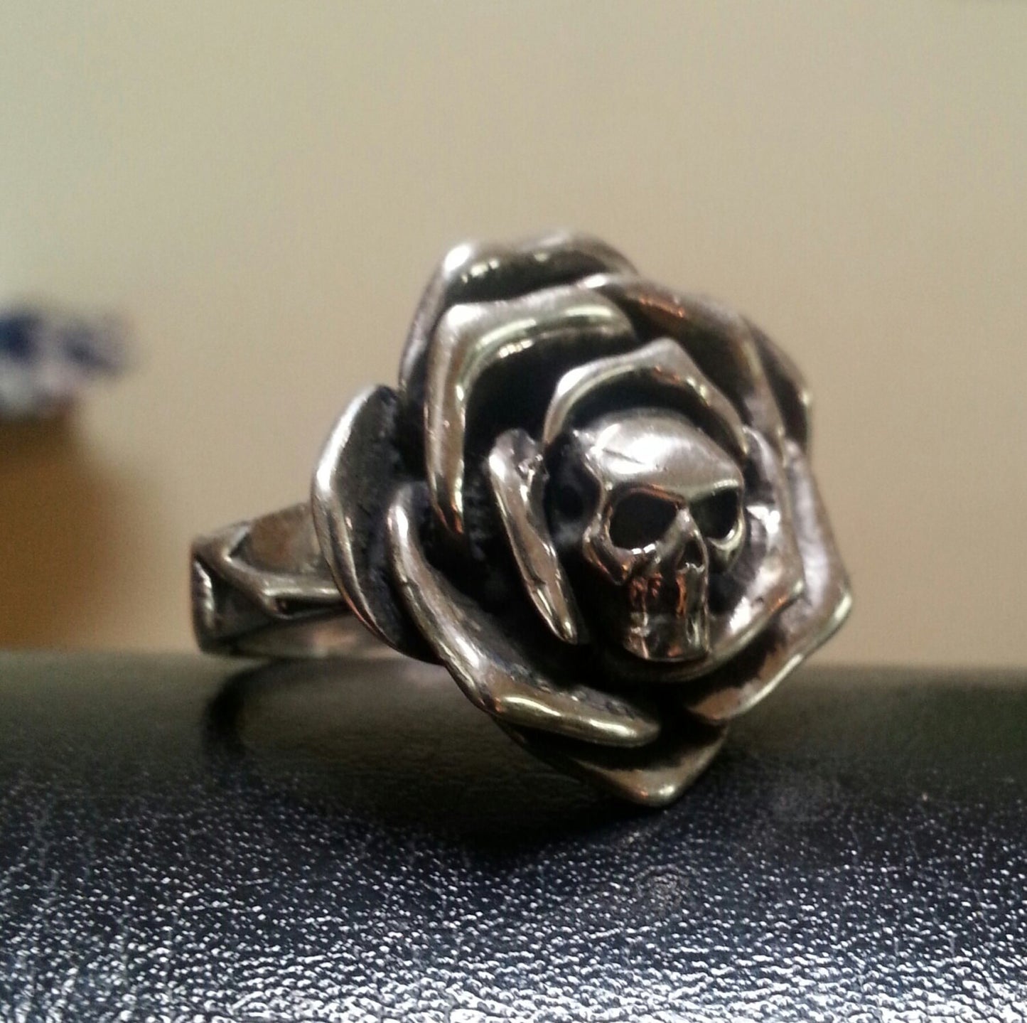 Skull rose ring, alternative, steampunk, gothic,punk,tattoo skull,biker,hipster,retro,sugar skull,boho,flower,chunky ring,hand made