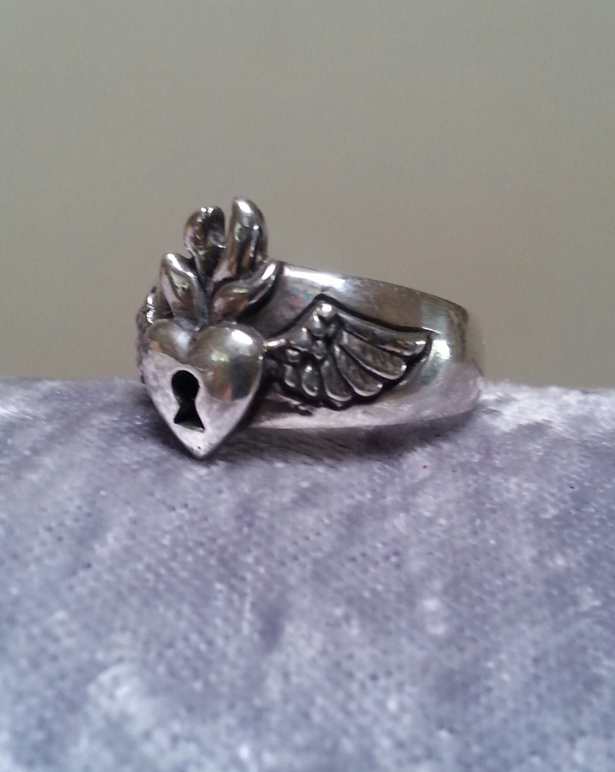 sacred heart ring, flaming heart, rockabilly,angel wings,padlock heart,love,feather, gothic, steampunk,goddess,flame ring