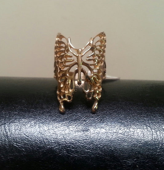 Large filegree butterfly ring,9ct gold,boho,goddess,vintage, shabby chic,art nouveau victorian,womens fashion,long gold ring,