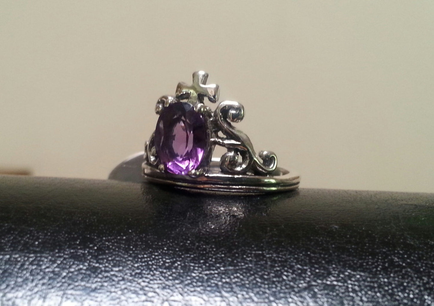 sterling silver amethyst cross scroll alternative steampunk gothic art nouveau  victorian ring