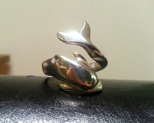 sterling silver dolphin porpous surf wrap around ring