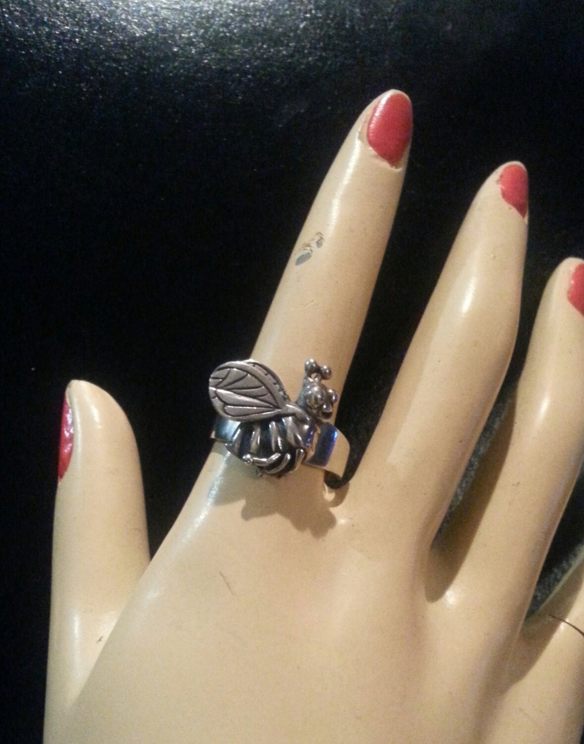 bumble bee ring,Sterling silver, boho,comic,insect,organic,nature,hand made