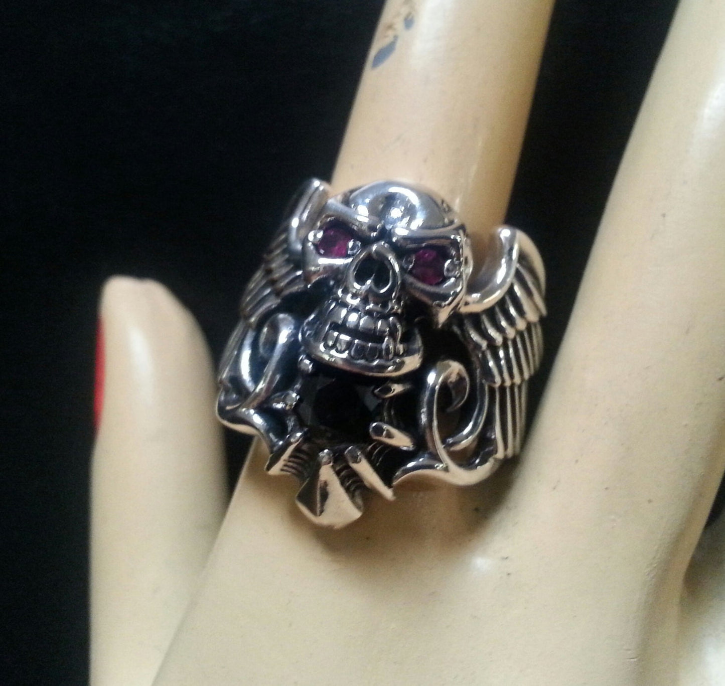 vampire ring,skull ring,sterling silver,winged skull ring,steampunk, victorian ,gothic pun, biker ring