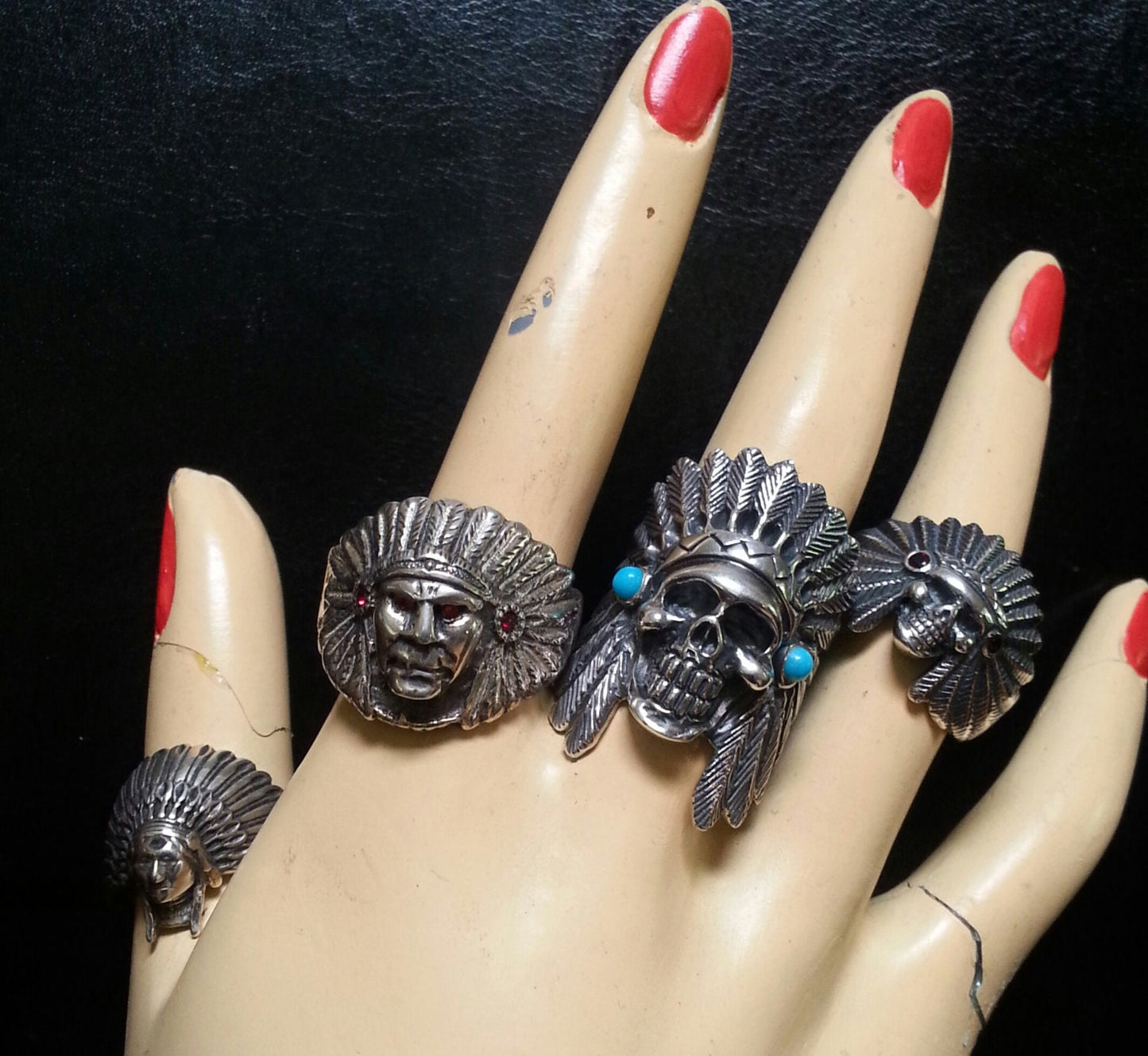 indian chief skull ring tribal sterling silver gothic punk