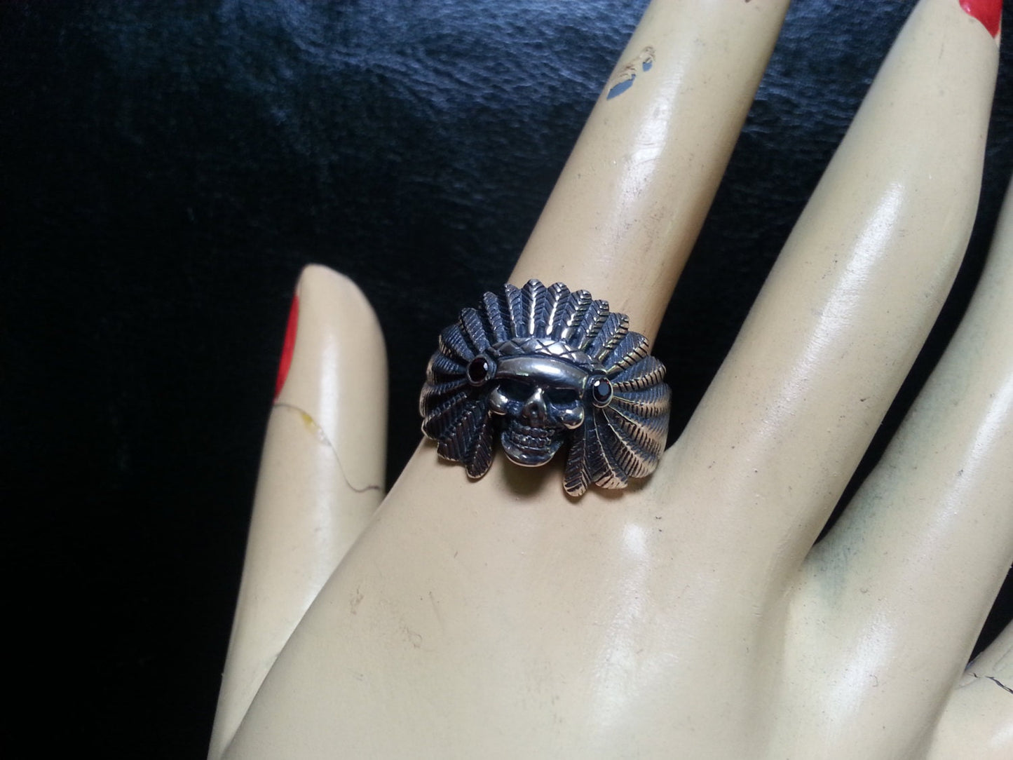 indian chief skull ring tribal sterling silver gothic punk