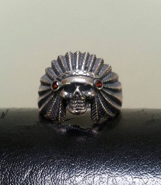 indian chief skull ring tribal sterling silver gothic punk