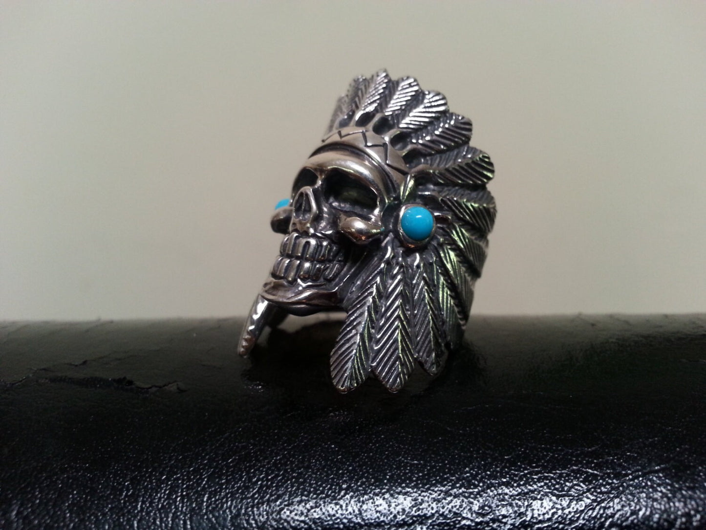 Large indian chief skull ring tribal sterling silver gothic punk