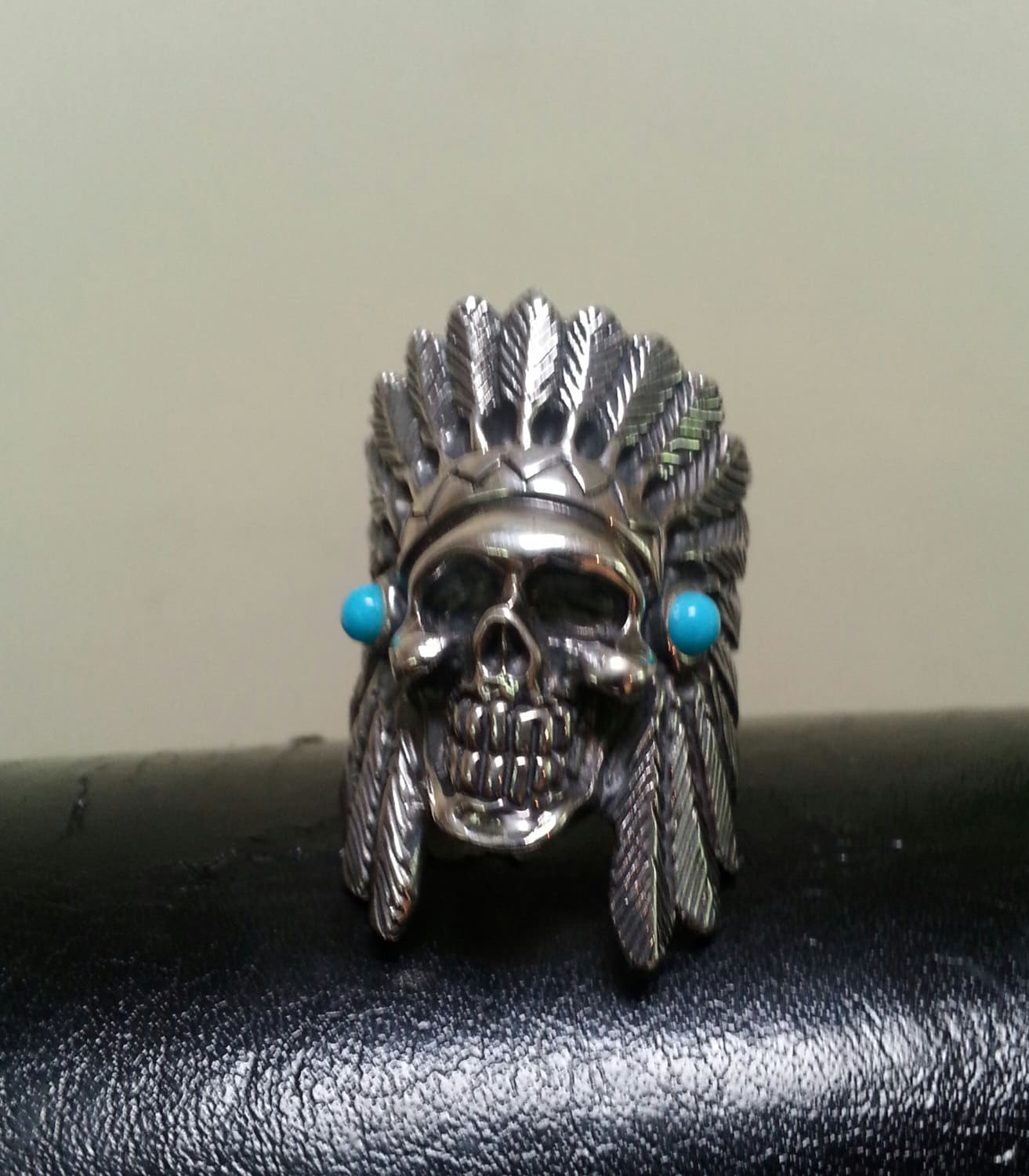 Large indian chief skull ring tribal sterling silver gothic punk