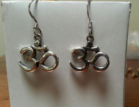 OM STERLING SILVER earrings,yoga,Buddha,peace,meditation