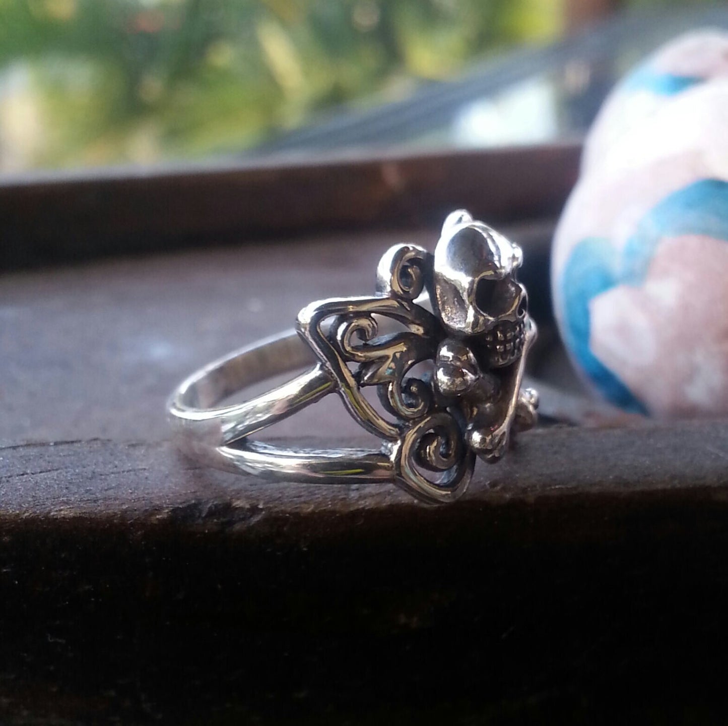 butterfly ring,skull and crossbone,sterling silver,skull ring, filegree,steampunk, gothic,boho,gypsy,skull butterfly ring,rockabilly,handmad