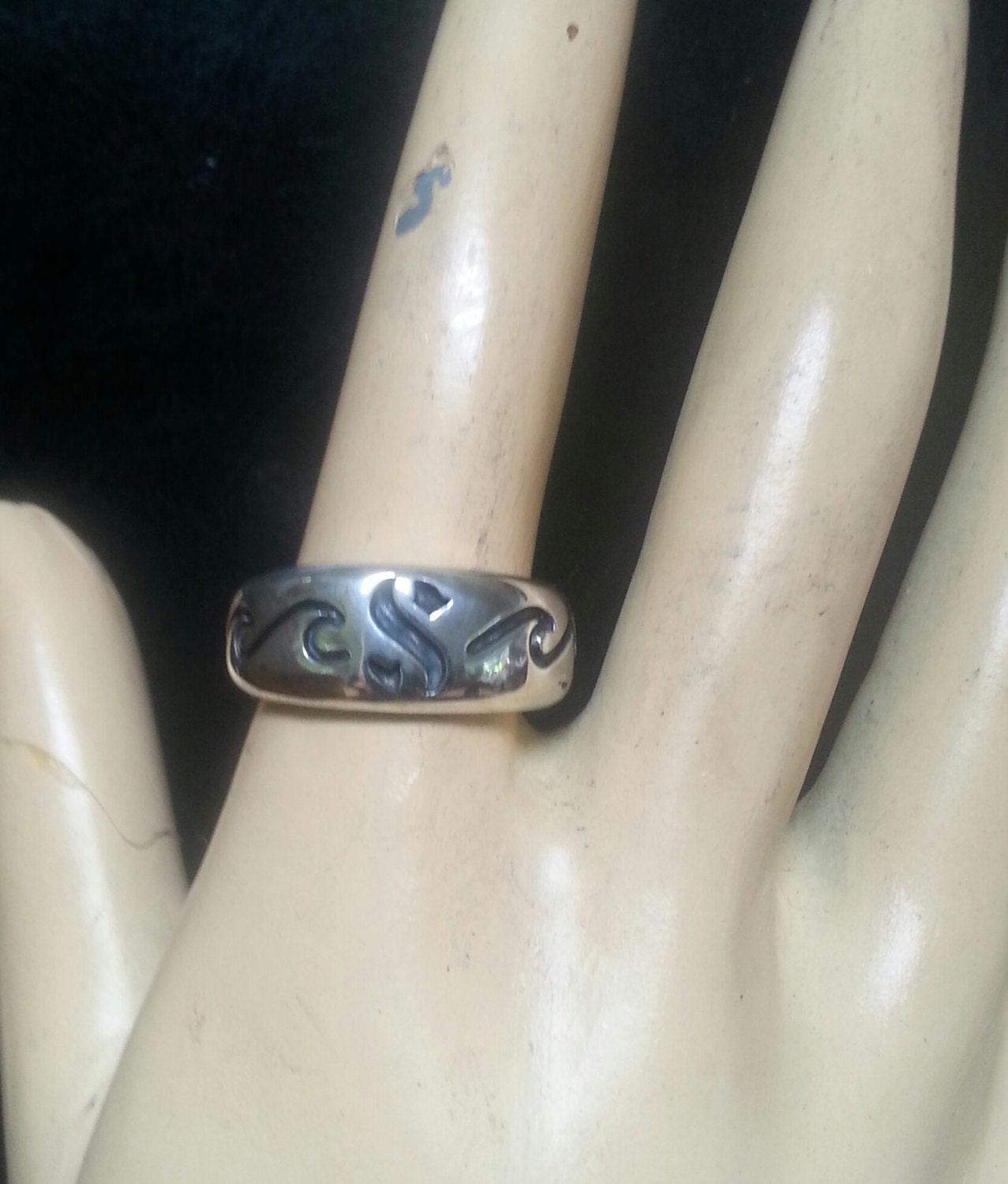 surf ring,wave,sterling silver,sailor S,surf S,surfer,