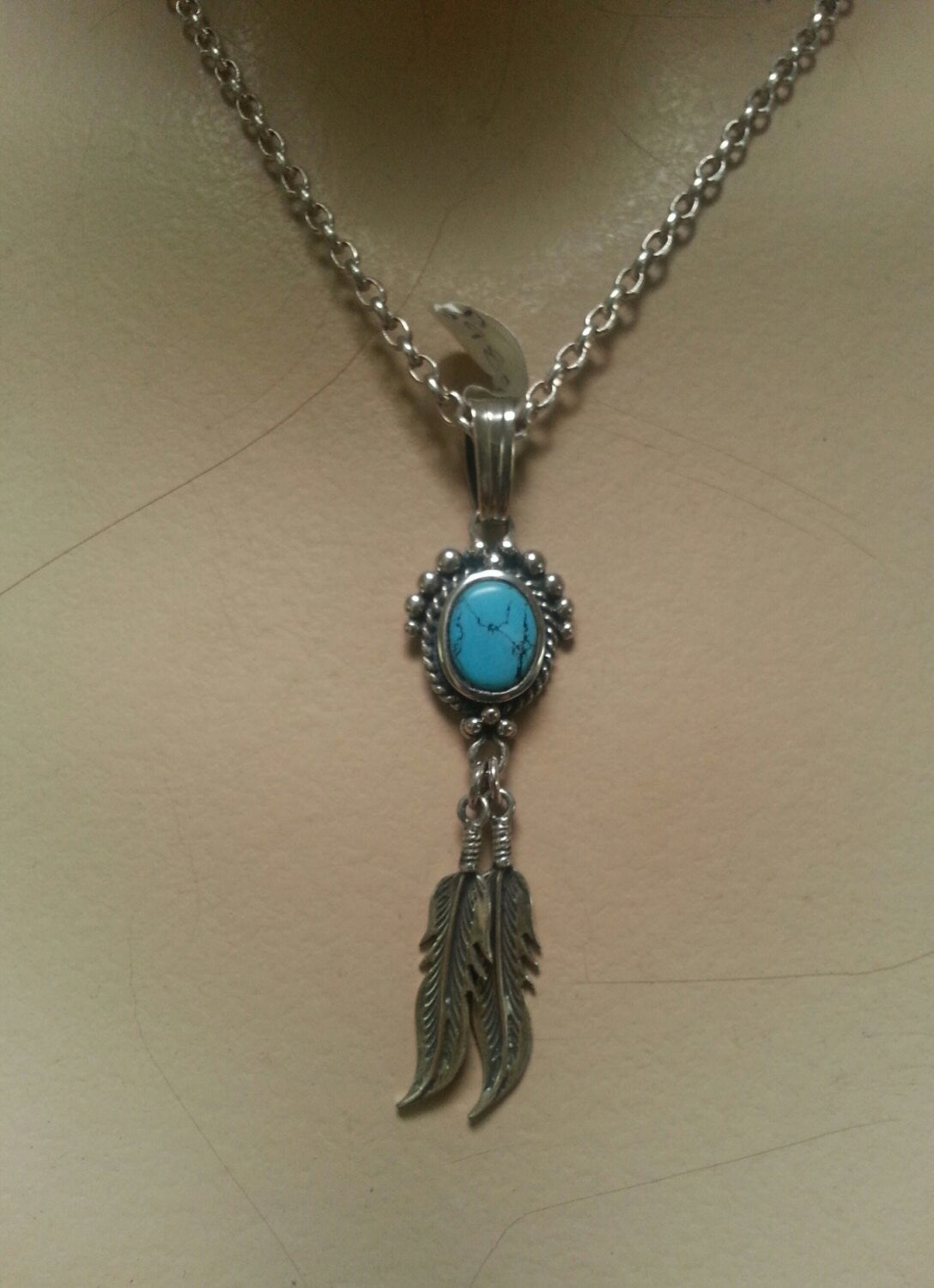 feather torquoise pendant sterling silver eagle indian gypsy hippy boho