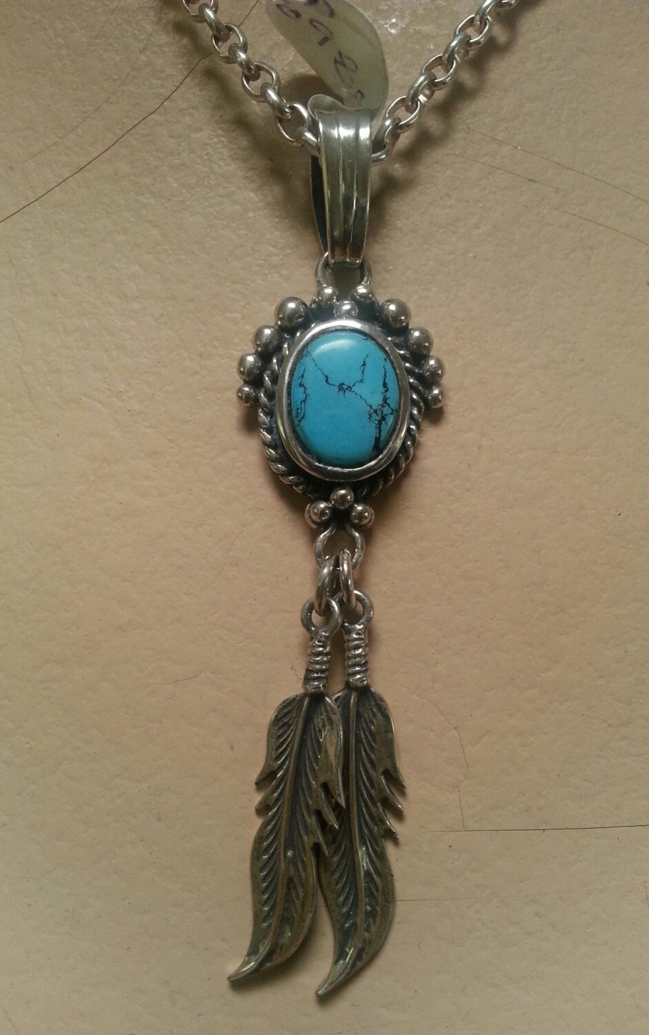 feather torquoise pendant sterling silver eagle indian gypsy hippy boho