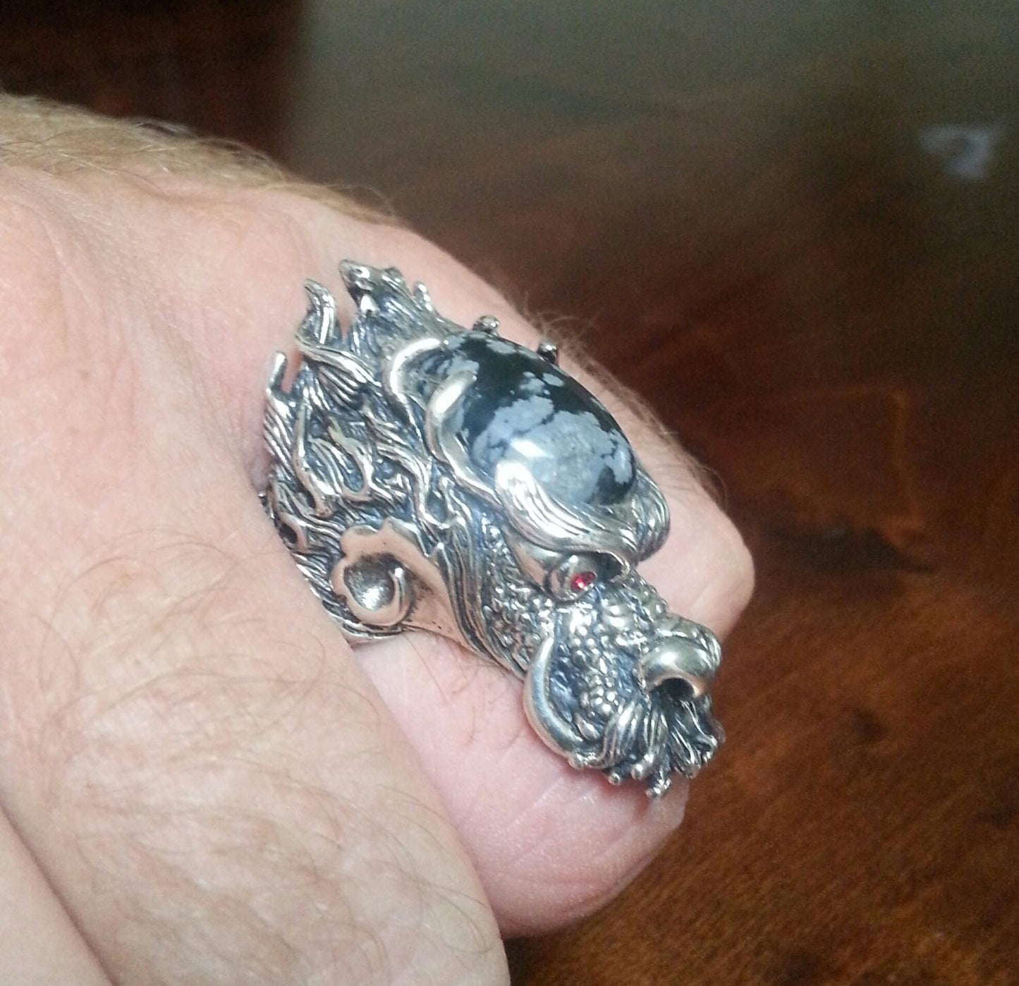 dragon ring,sterling silver,handmade,long chunky ring,heavy, steampunk,gothic, punk,geiger,MADE TO ORDER