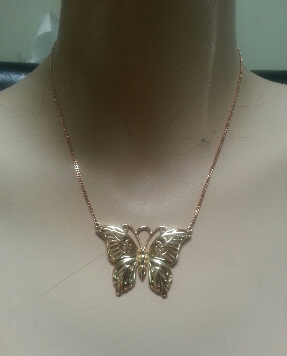 Large gold filegree butterfly  pendant boho fantasy art nouveau victorian