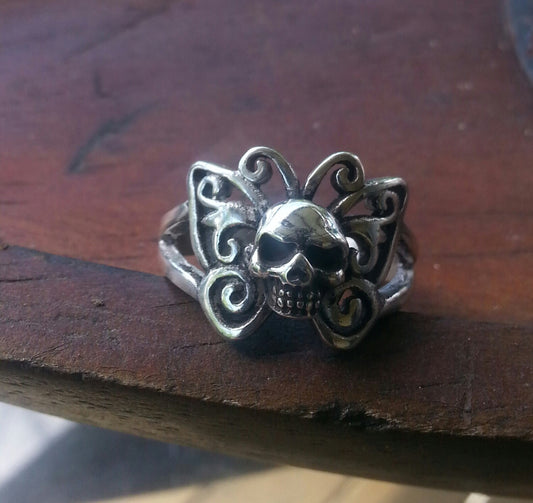 Skull butterfly ring,skull,sterling silver,skull ring, filegree, steampunk, gothic,womens fashion,boho,gypsy,shabby chic,rockabilly,hipster