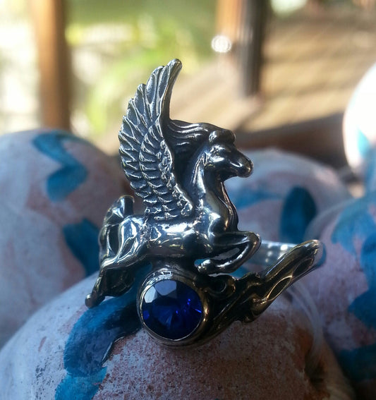 PEGASUS ring,sterling silver,mythical,horse,unicorn,fantasy,magic,new age,boho shic,hippy,art nouveau,handmade,gypsy,women's fashion,goddess