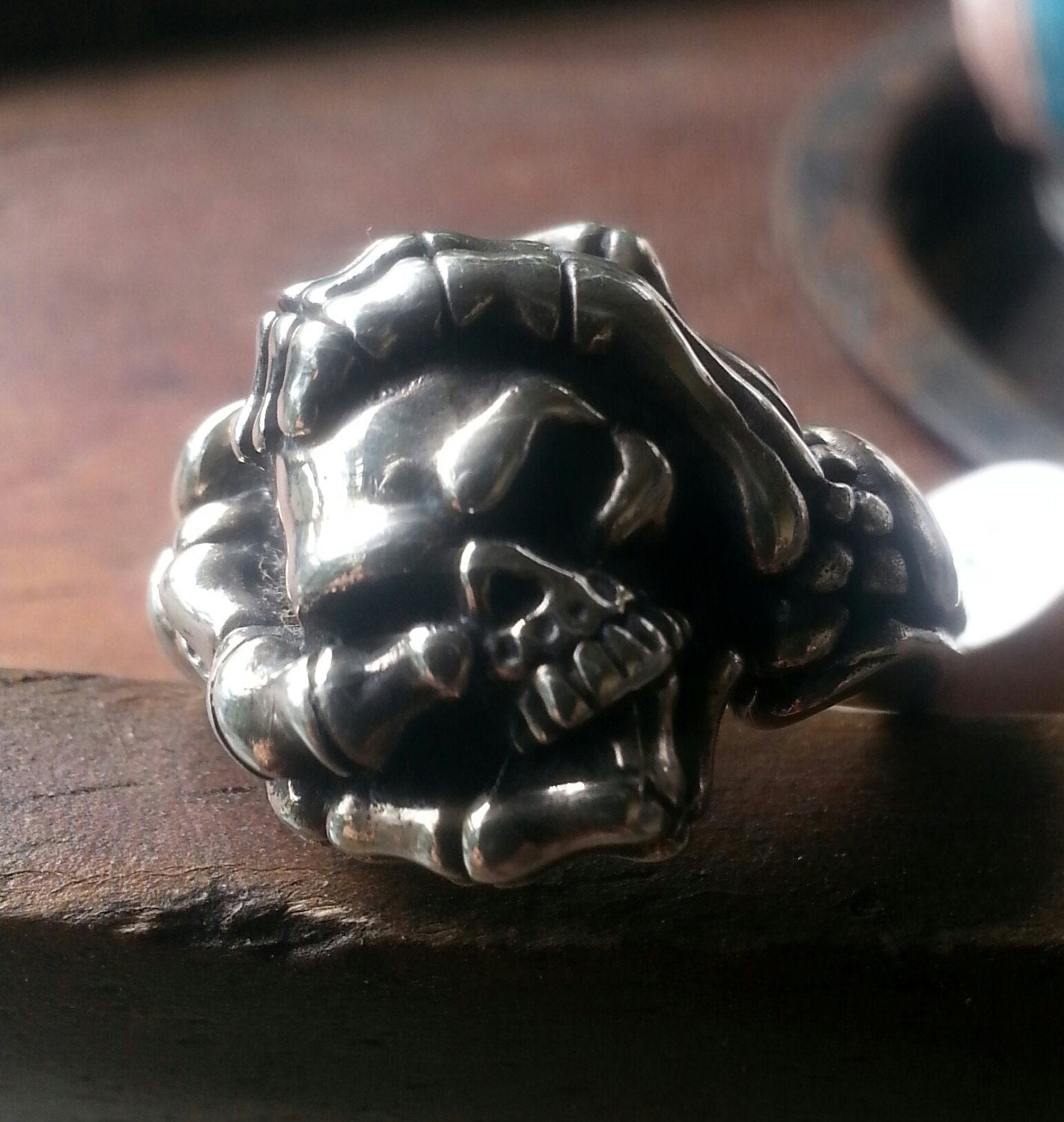 Skeleton ring,skull ring,sterling silver,steampunk, gothic ,punk,pirate,hand made,