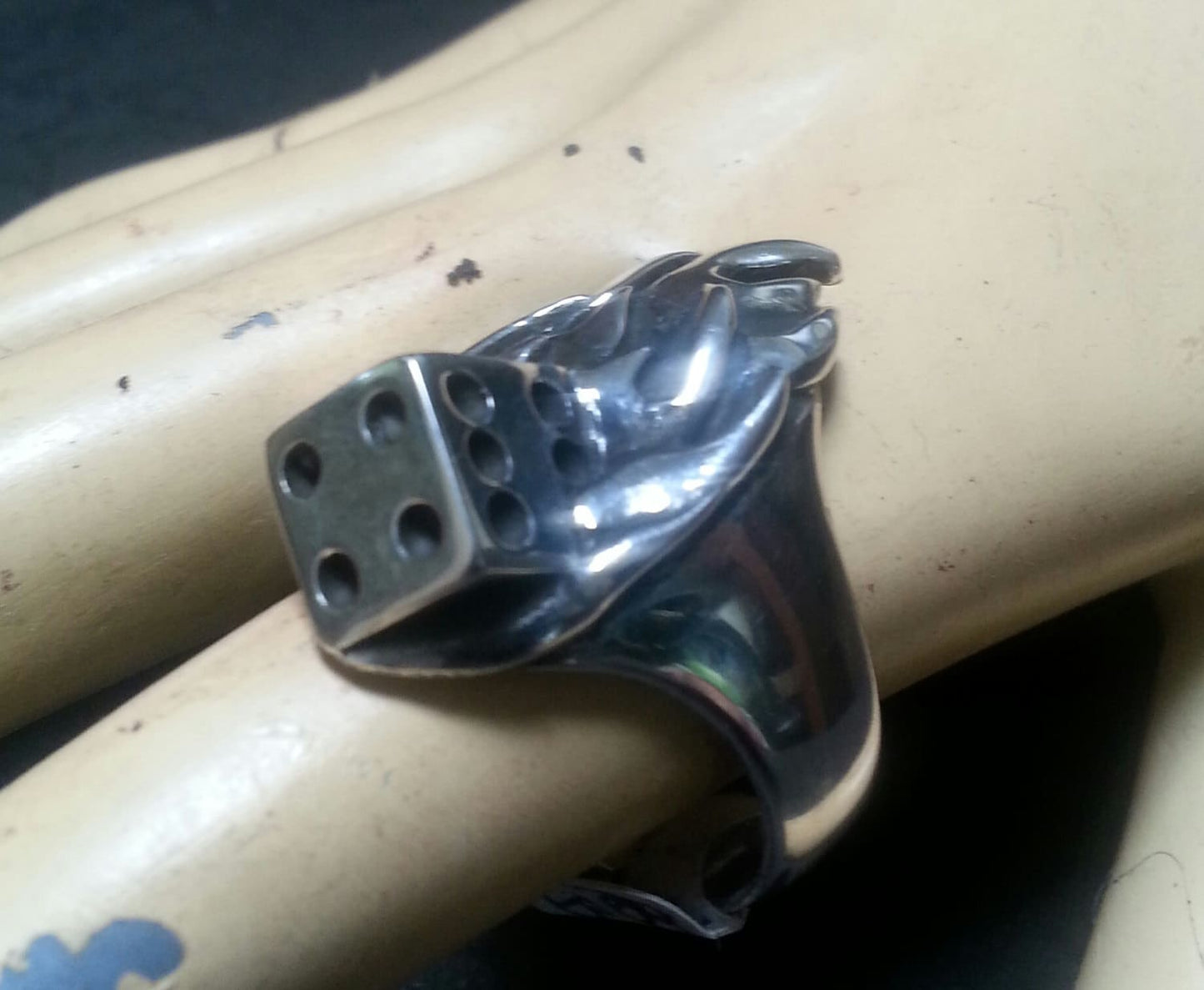 Large flame ring, dice,mans gambling,vegas,ed Roth, ratfink,rockabilly,hipster, sterling silver,hand made,biker