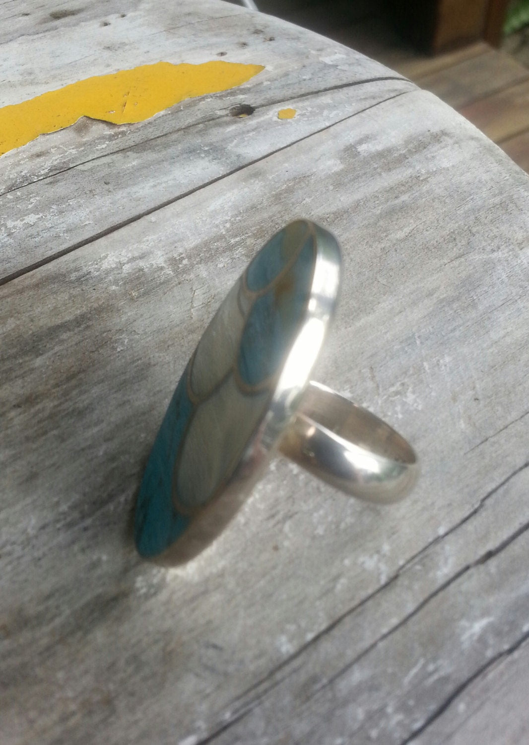 Large ring,inlay,sterling silver,turquoise, mother of pearl inlay,boho, goddess ring,new age,shell ring,mosaic,chunky ring,gypsy,