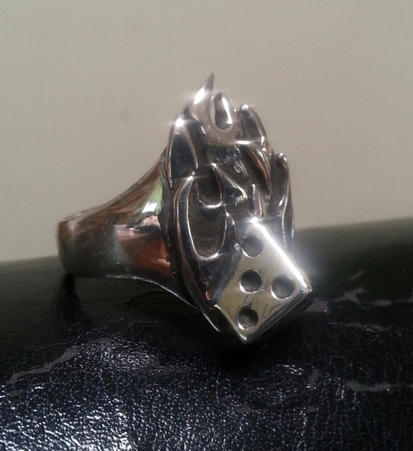 Large flame ring, dice,mans gambling,vegas,ed Roth, ratfink,rockabilly,hipster, sterling silver,hand made,biker