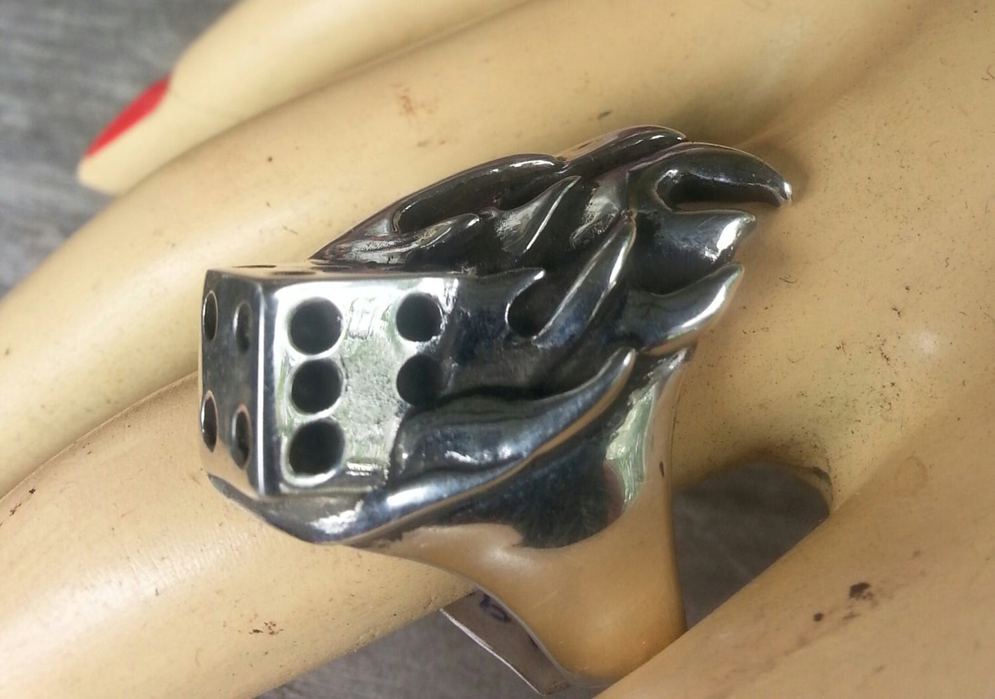 Large flame ring, dice,mans gambling,vegas,ed Roth, ratfink,rockabilly,hipster, sterling silver,hand made,biker