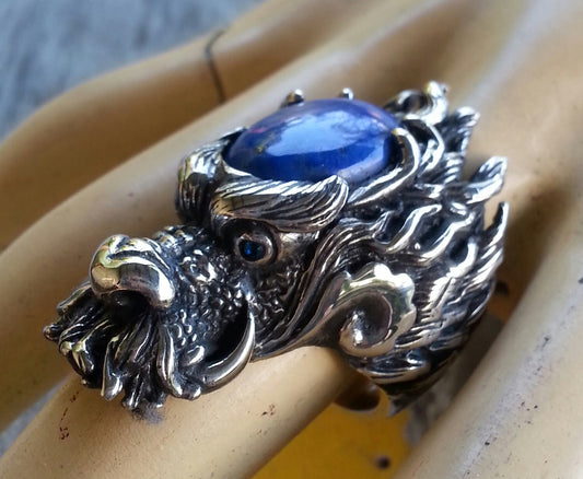 dragon ring,sterling silver,handmade,long chunky ring,heavy, steampunk,gothic, punk,geiger,MADE TO ORDER