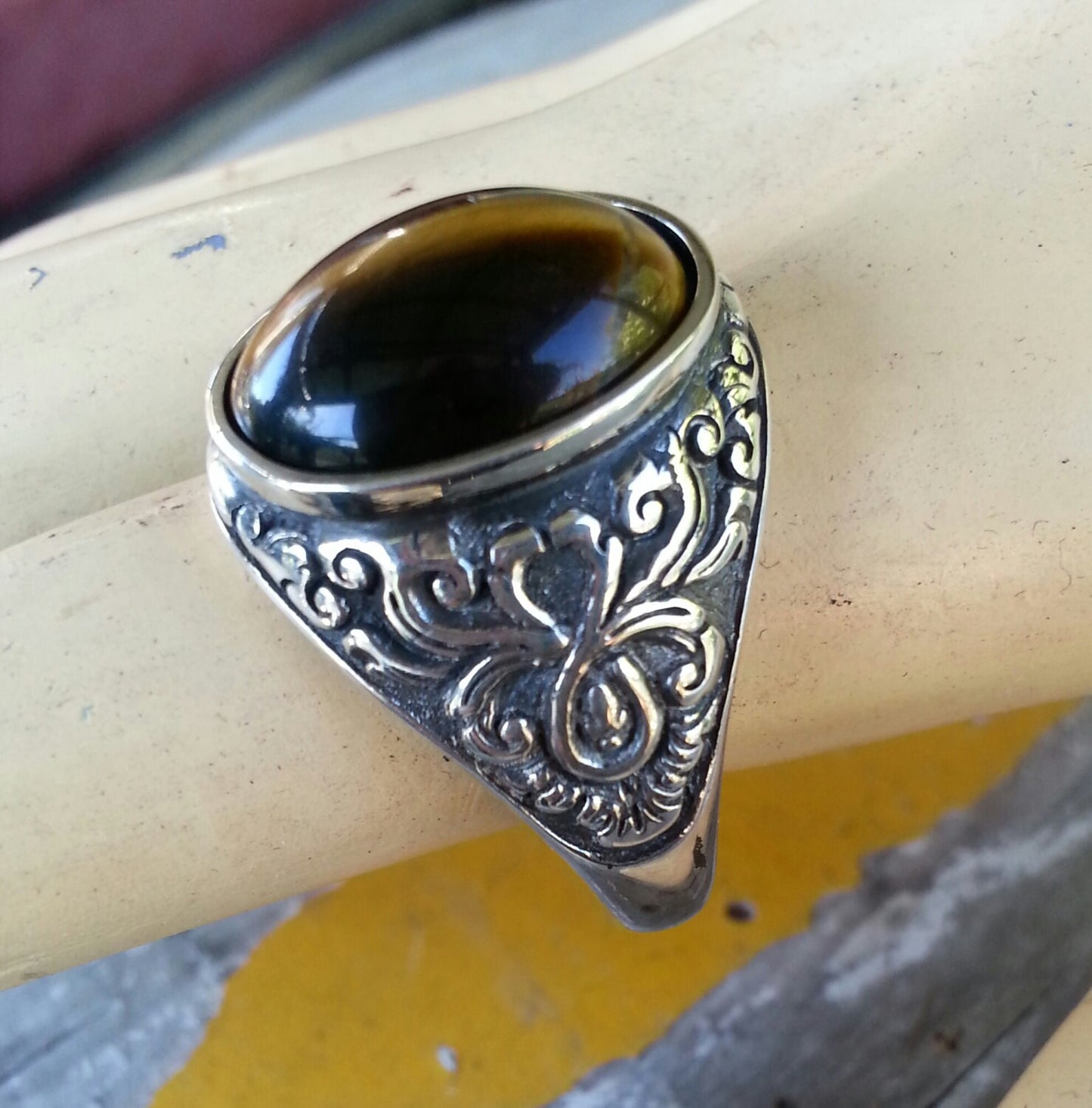 Hematite ring,mans sterling silver,wedding,dress ring, antique,vintage, scroll,boho,hipster,handmade,steampunk,gothic,