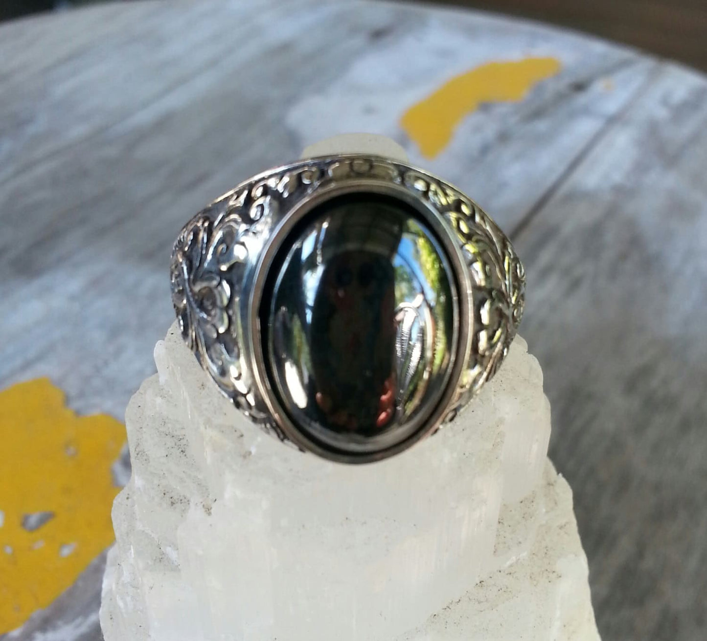 Hematite ring,mans sterling silver,wedding,dress ring, antique,vintage, scroll,boho,hipster,handmade,steampunk,gothic,