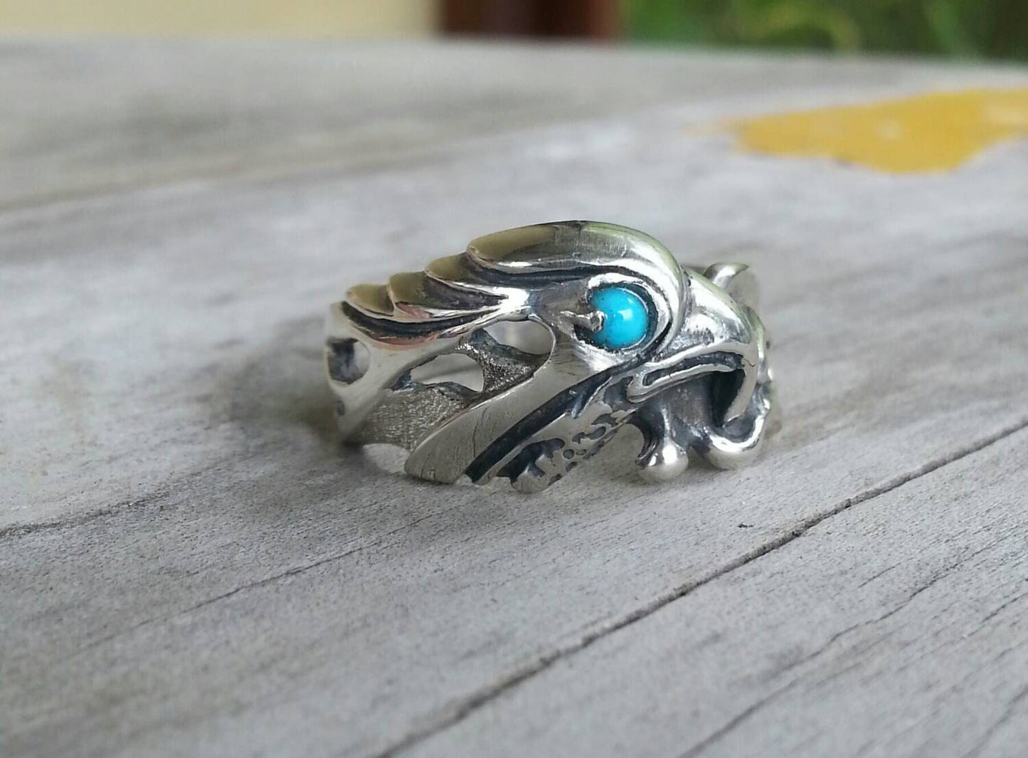 Eagle ring,turquoise ring,sterling silver, tribal, indian, cowboy, country, western,bird ring,handmade,mens fashion,boho shic,gypsy,hipster