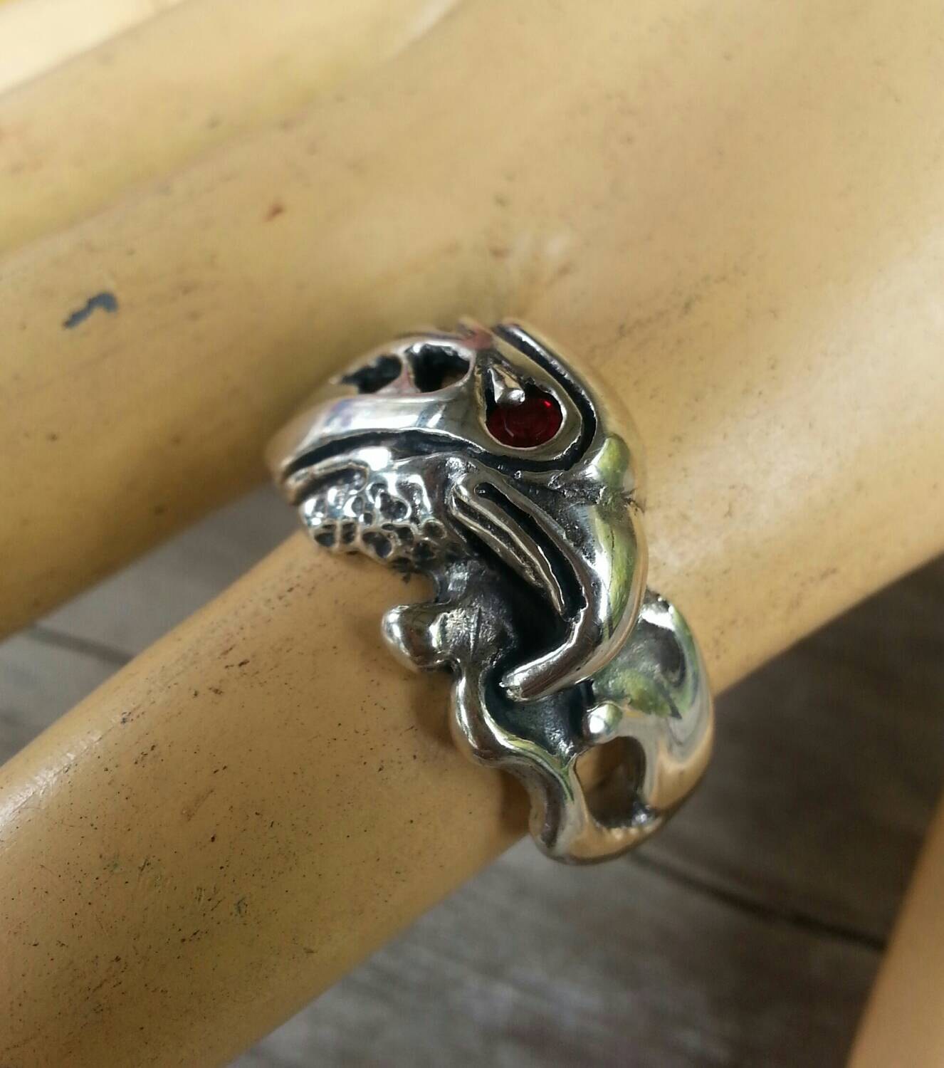 Eagle ring,sterling silver,syn sapphire ring,bird head,red stone  m,tribal,indian,cowboy,country and western,Phoenix,hawk,mans ring