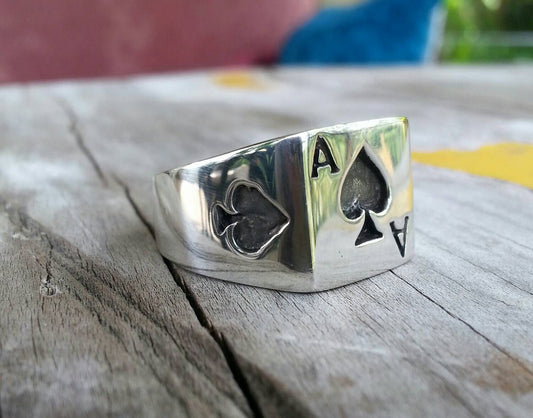 Ace of spades ring,gambling, cards,Vegas wedding, sterling silver ring,black Jack,signet ring,hand made