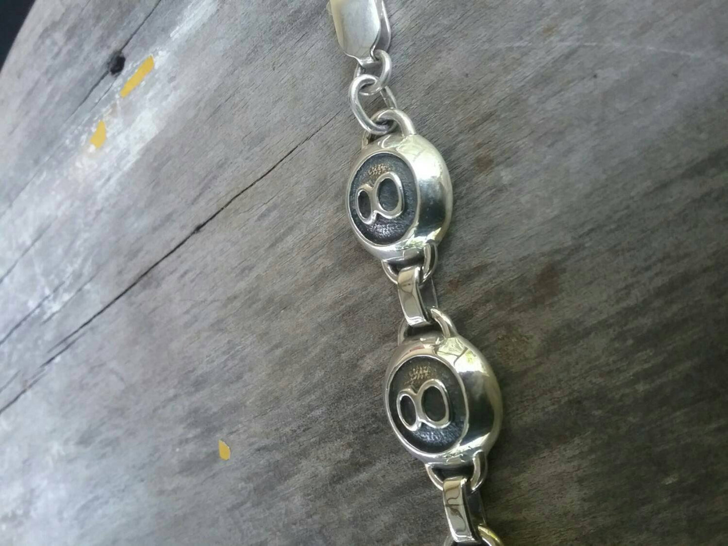 Eight ball bracket, pool, snooker,sterling silver,linked chain, bracelet,