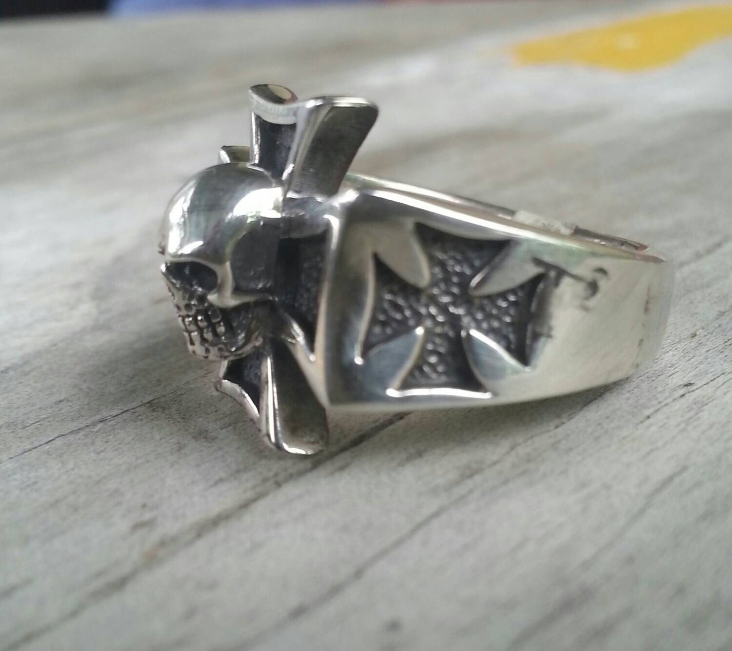 Skull cross ring, ,even  cross,sterling silver,handmade,steampunk,gothic, punk,large silver ring,cross,biker,hipster,grunge