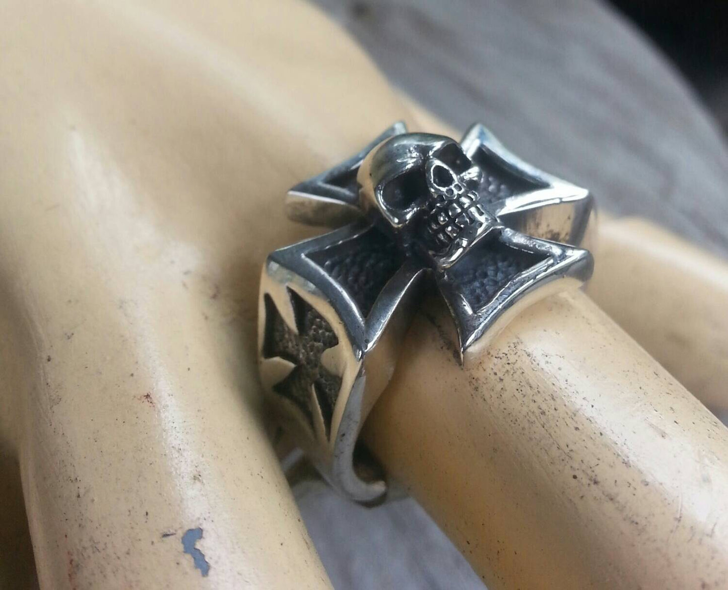 Skull cross ring, ,even  cross,sterling silver,handmade,steampunk,gothic, punk,large silver ring,cross,biker,hipster,grunge