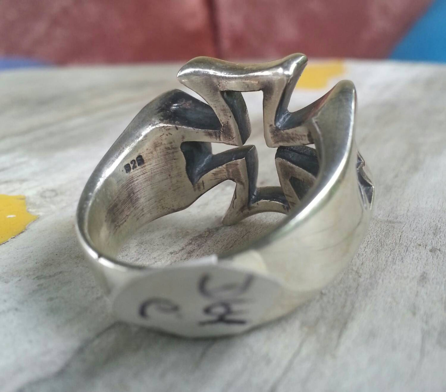 Large cross ring,chunky even  cross,sterling silver,steampunk gothic punk sterling silver ring