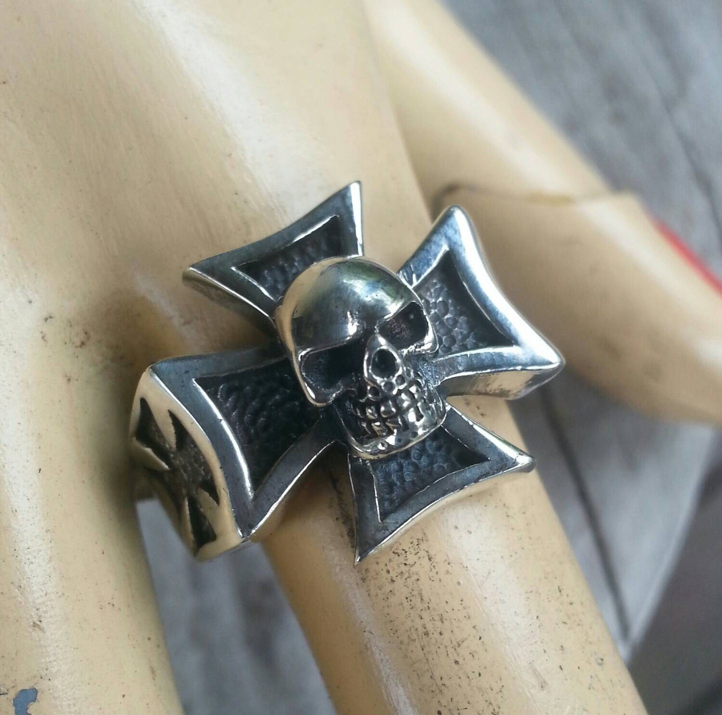 Skull cross ring, ,even  cross,sterling silver,handmade,steampunk,gothic, punk,large silver ring,cross,biker,hipster,grunge