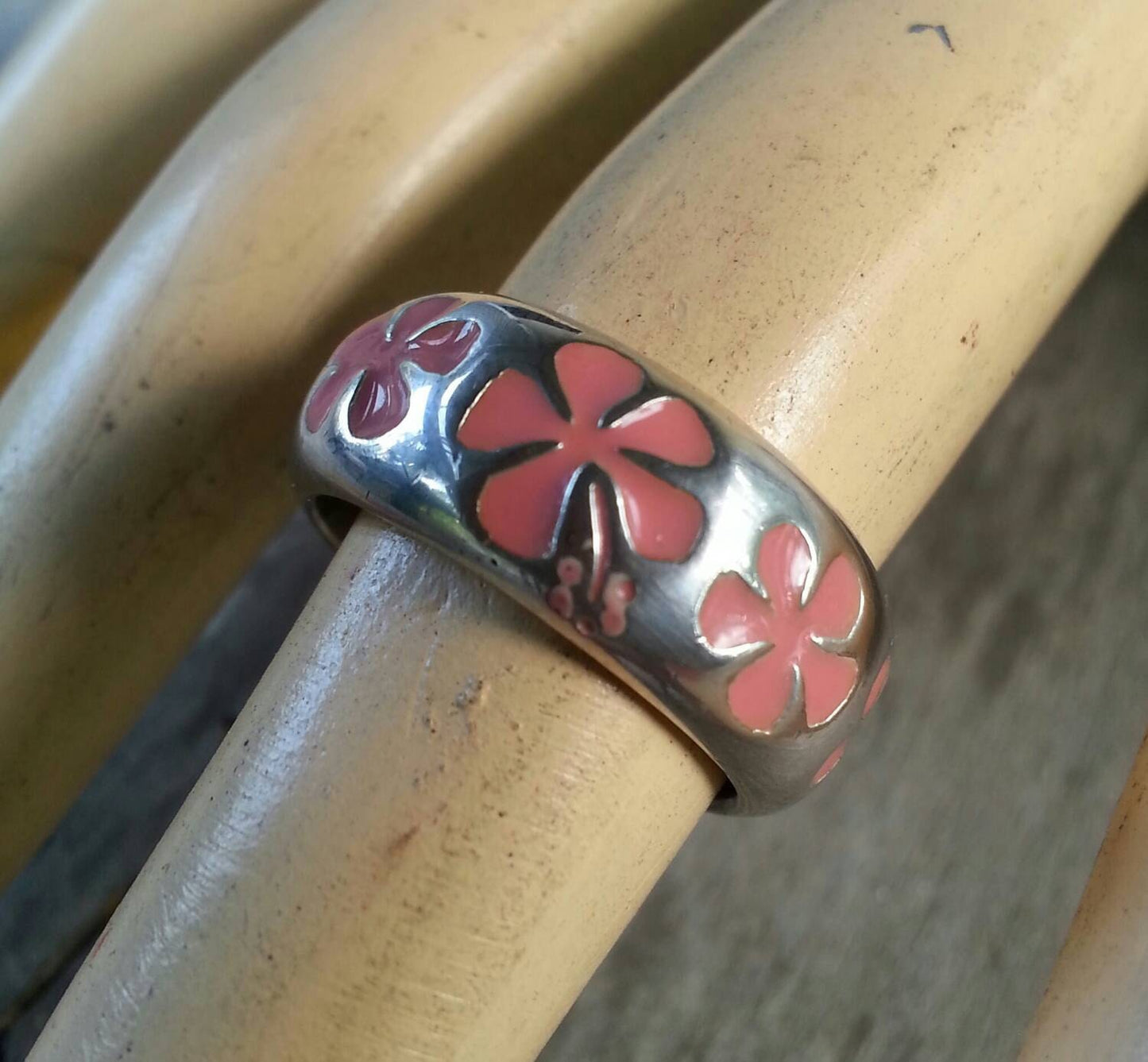 Hibiscis frangipani ring,surfer ring, Hawaiian flower sterling silver ring