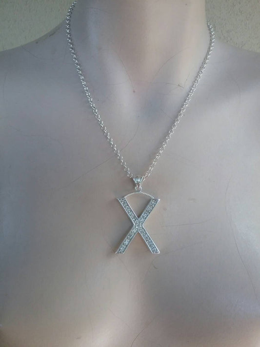 Large letter X Alphabet bling pendant gangster necklace sterling silver