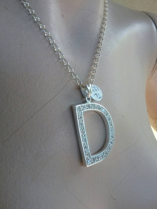 Large letter D Alphabet bling pendant gangster necklace sterling silver