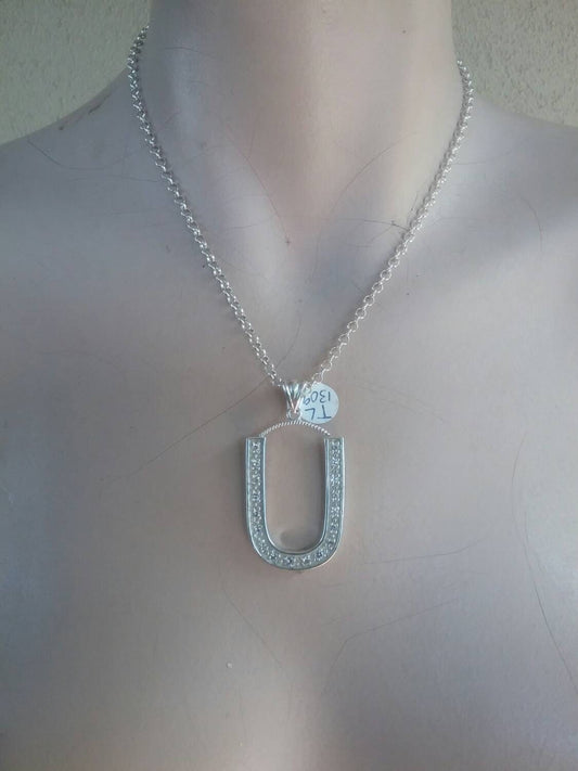 Large letter U Alphabet bling pendant gangster necklace sterling silver