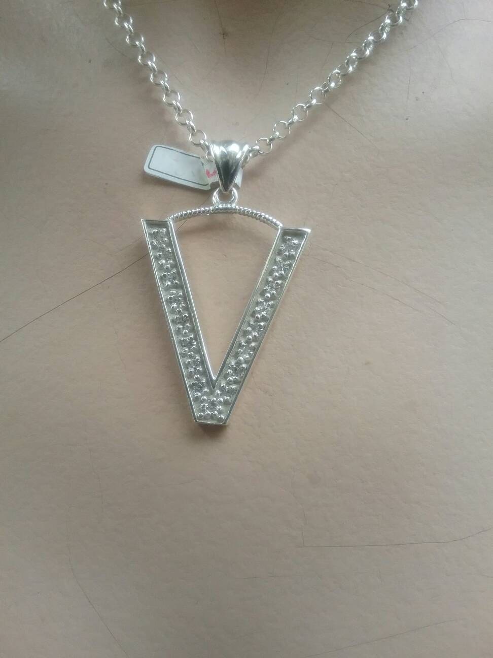 Large letter V alphabet bling pendant gangster necklace sterling silver