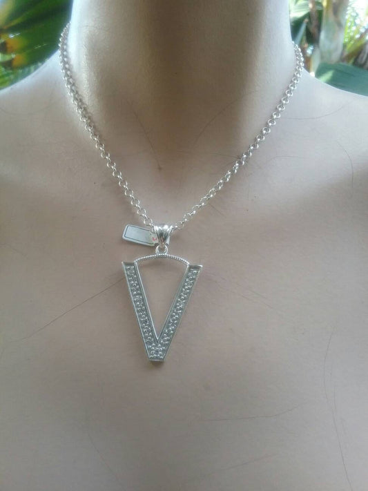 Large letter V alphabet bling pendant gangster necklace sterling silver